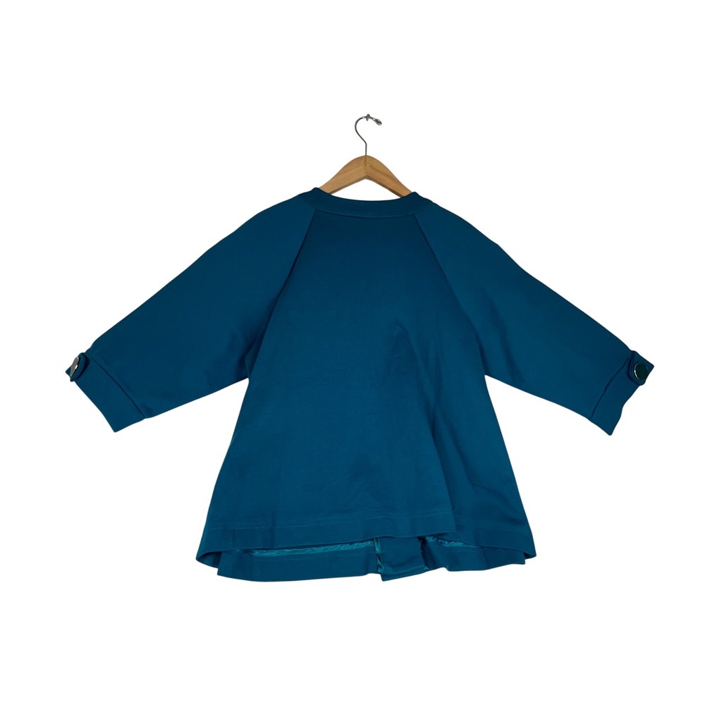 Dialogue Womens Teal Blue Button Up Swing Jacket 3/4 Sleeve Size M RN 81893